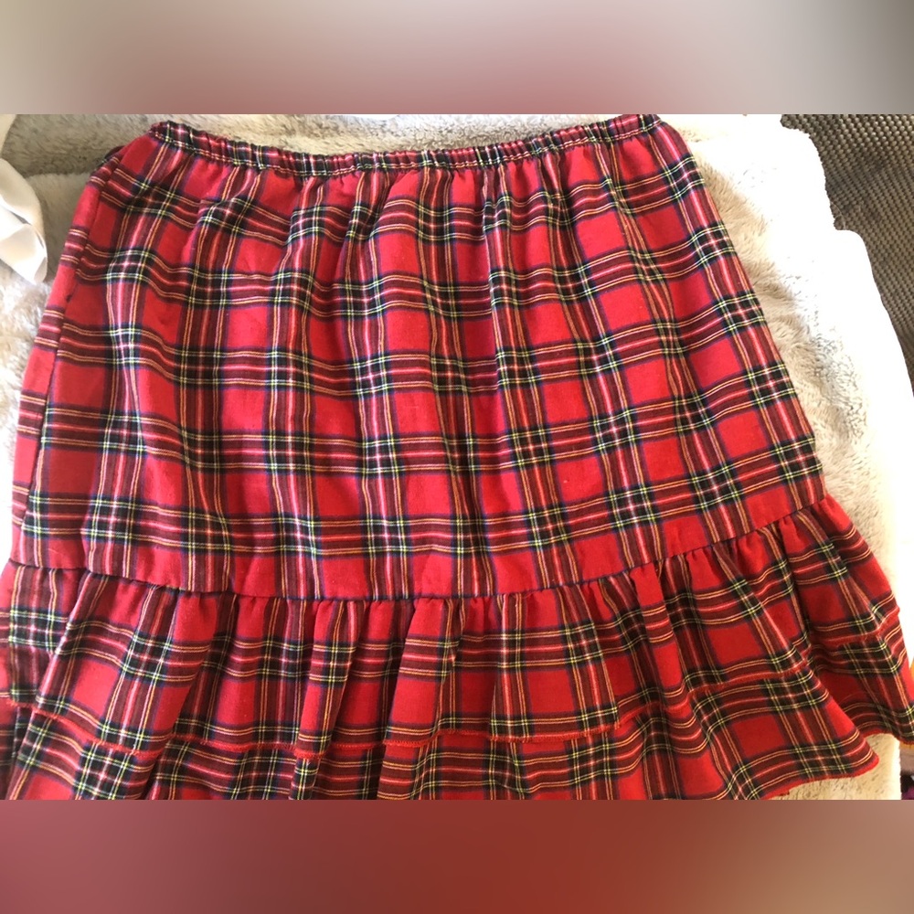 Vintage handmade Red Plaid Tiered Cotton Skirt - Women's